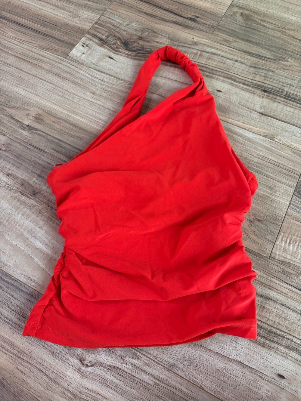 Zara Red One-Shoulder Ruched Tank Top